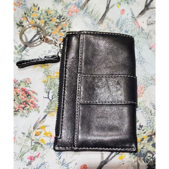 Coach Multifunction Keychain Wallet Coin Purse Black Leather Zip has 3 Pockets - Picture 2 of 3